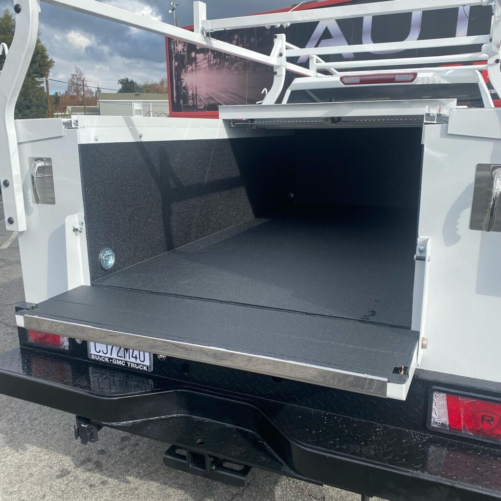commercial-grade spray-on bedliner applied for a Dublin work truck