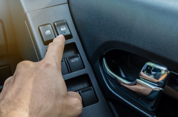 Car door handle with power window control