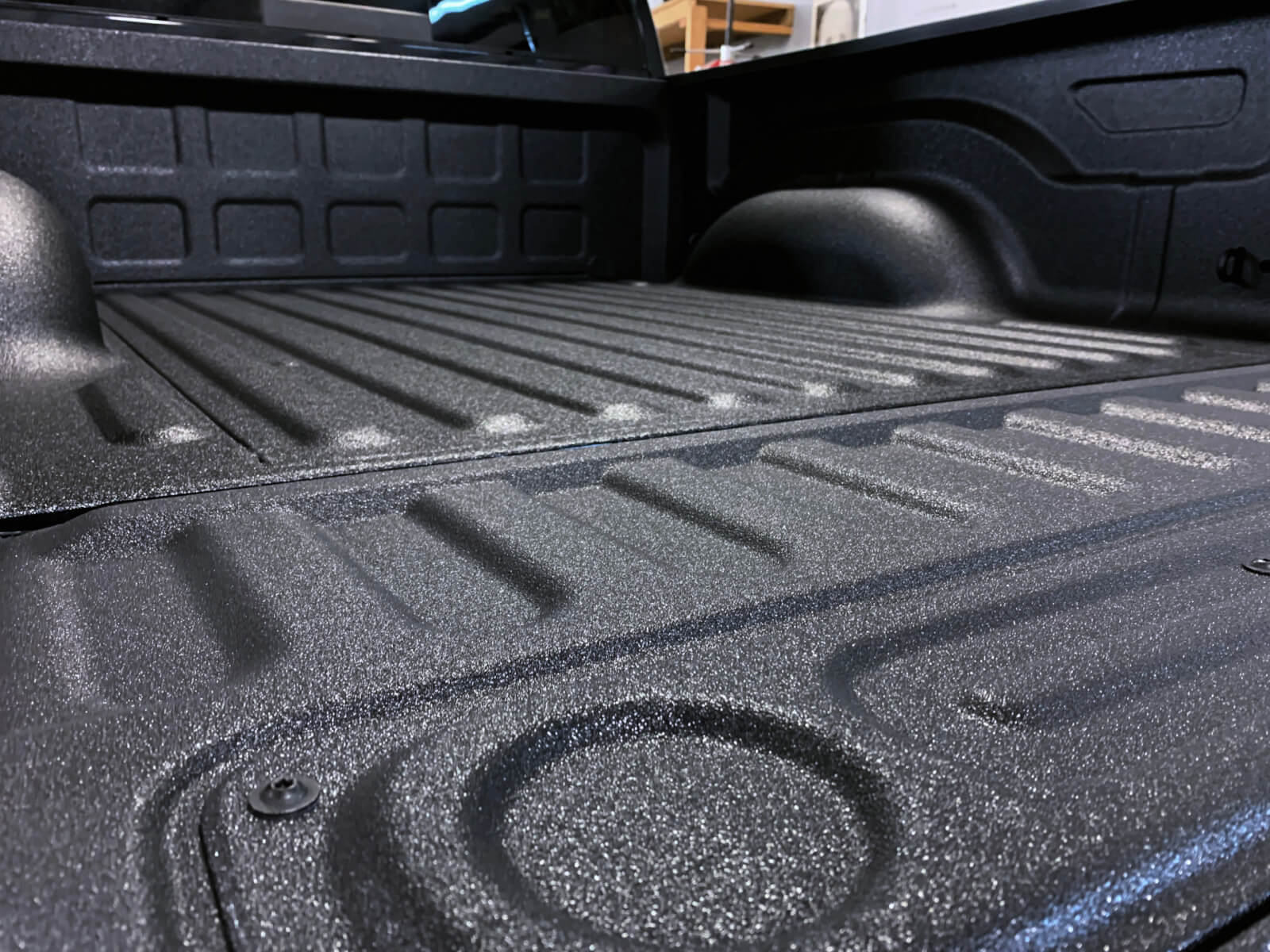 Close-up of a spray-in truck bedliner